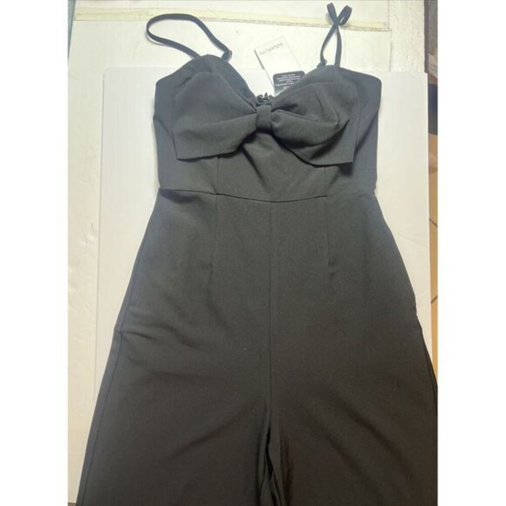 Sugar Lips Women Bow Front Black Wide-leg Cropped Pantsuit Size Small-NWT